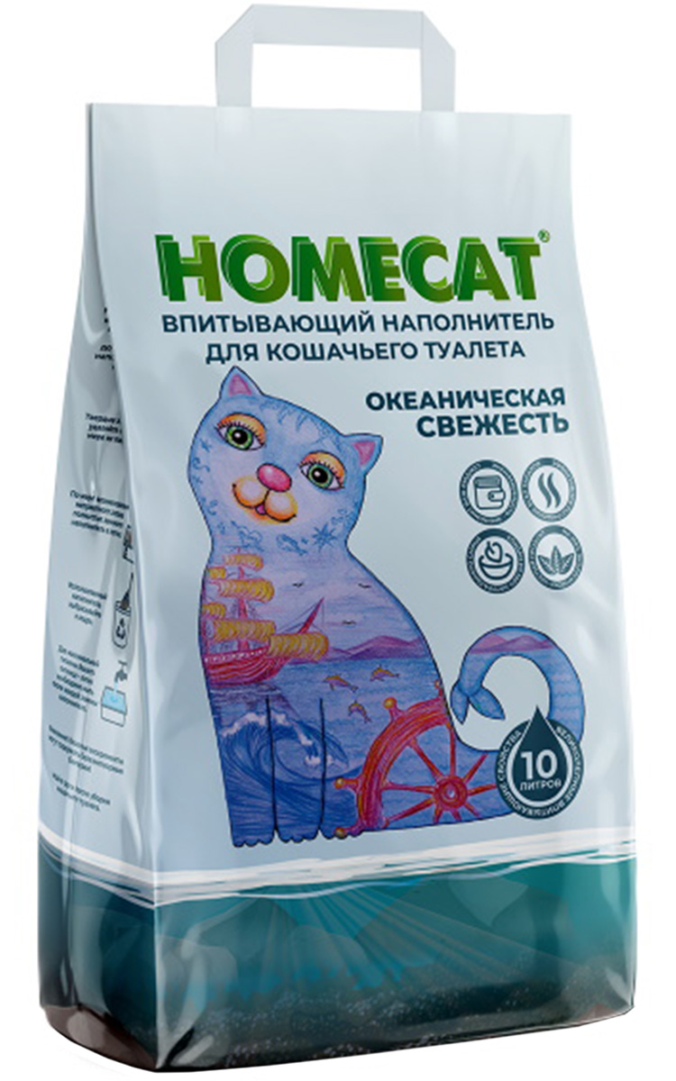 Наполнитель впитывающий для туалета кошек HOMECAT Океаническая свежесть, 10 л