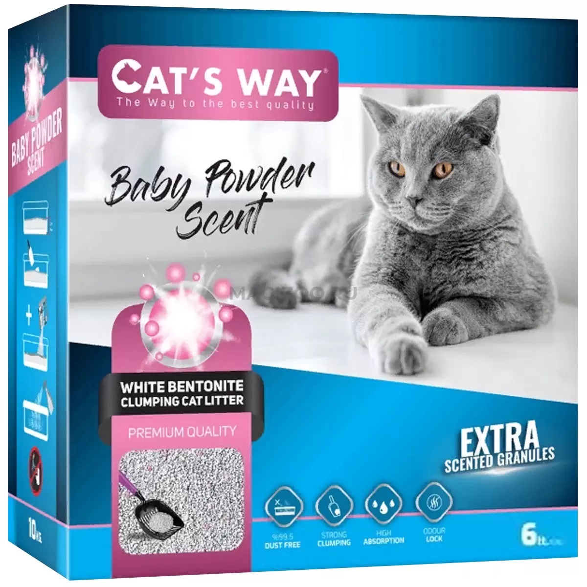 

Наполнитель комкующийся CAT'S WAY BABYPOWDER с розовыми гранулами, аромат присыпки, 6л