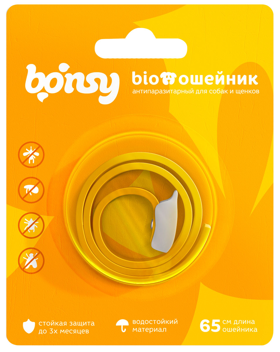 

Oшейник Bonsy Банановое чудо для собак и щенков против клещей, блох, вшей, власоедов, 65см