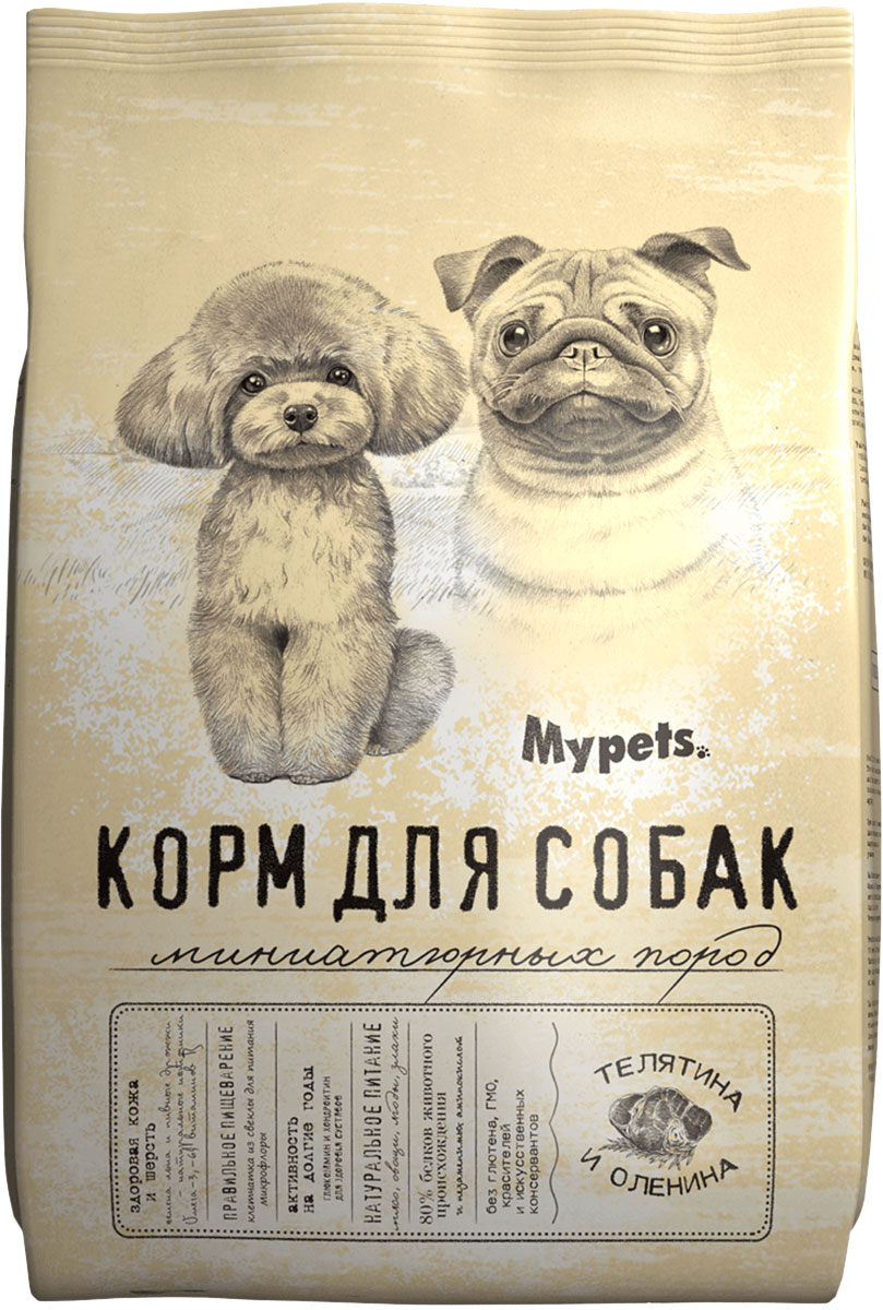 Сухой корм для собак MYPETS с телятиной и олениной, для маленьких пород, 1,5кг
