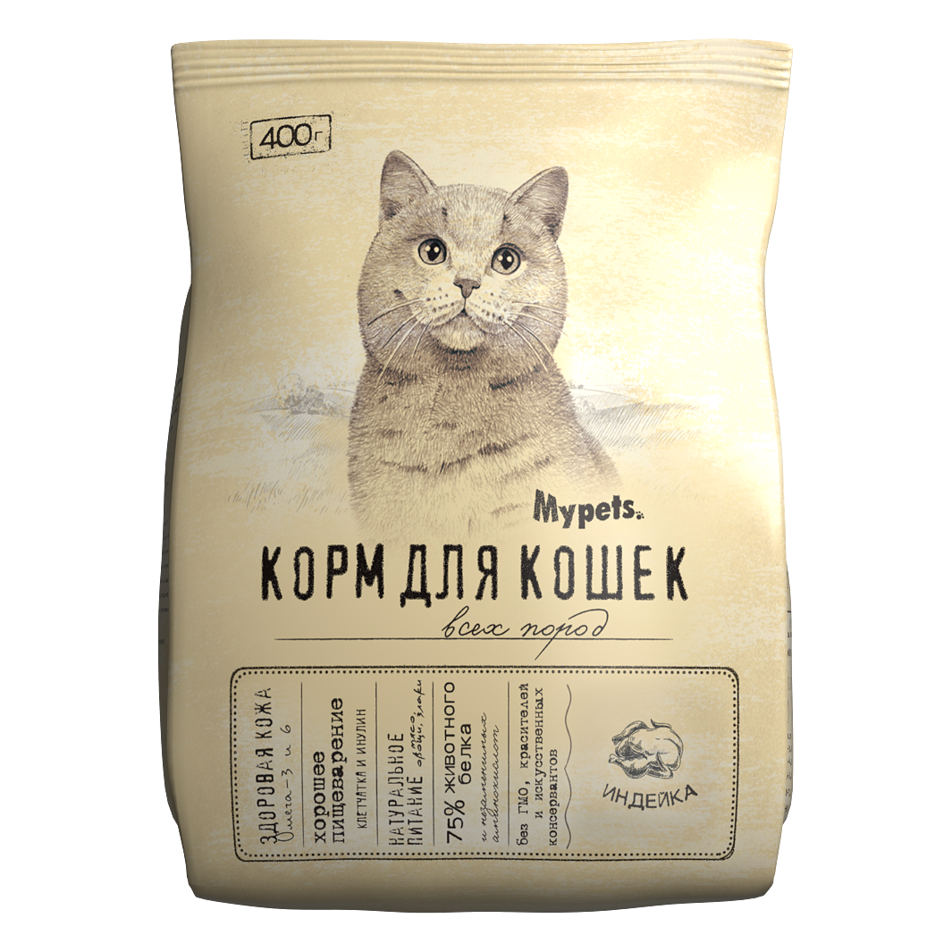 Сухой корм для кошек MYPETS с индейкой, 0,4 кг