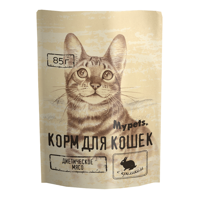 Влажный корм для кошек MYPETS с кроликом в соусе, 28 шт по 85 г