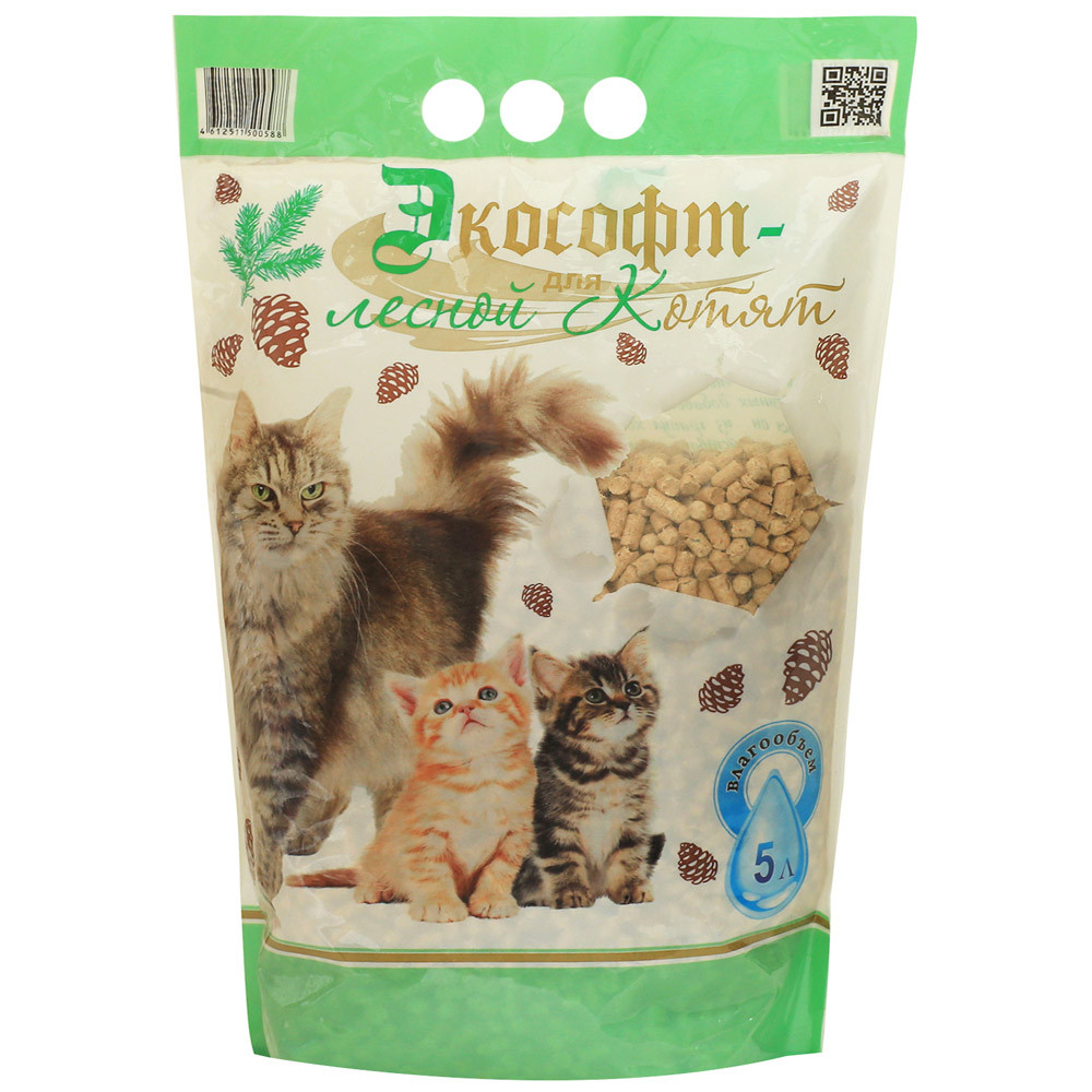 Наполнитель Экософт Лесной впитывающий для кошачьих туалетов для котят 5 л 2.2 кг