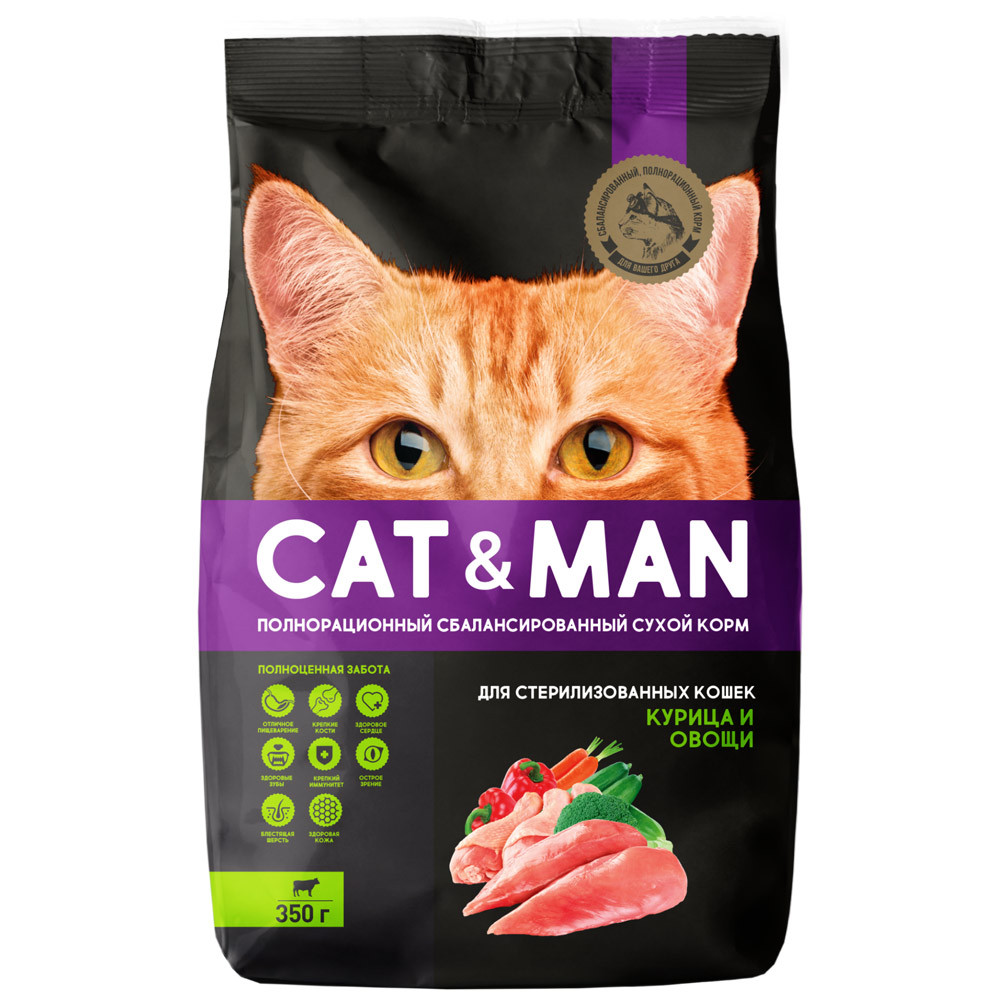 

Сухой корм для кошек Cat&Man, с курицей и овощами, 350 г