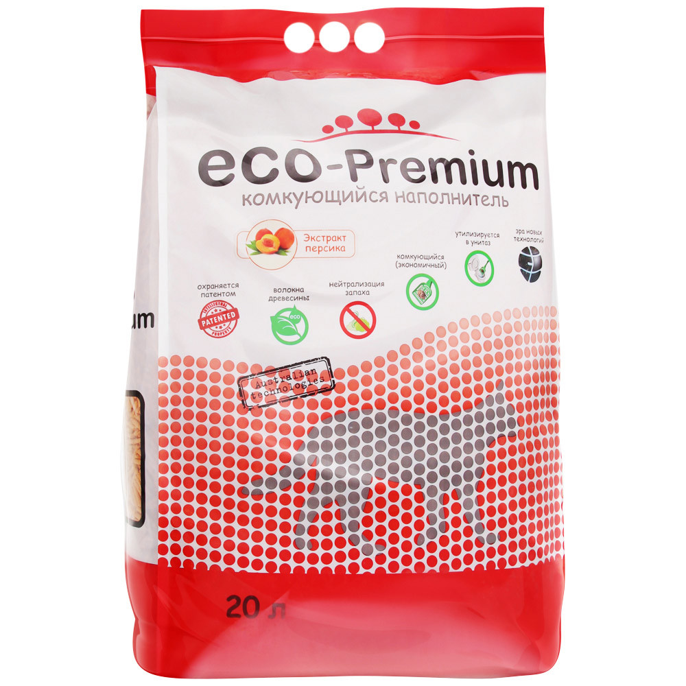 Наполнитель Eco Premium Персик древесный для кошачьего туалета 20 л