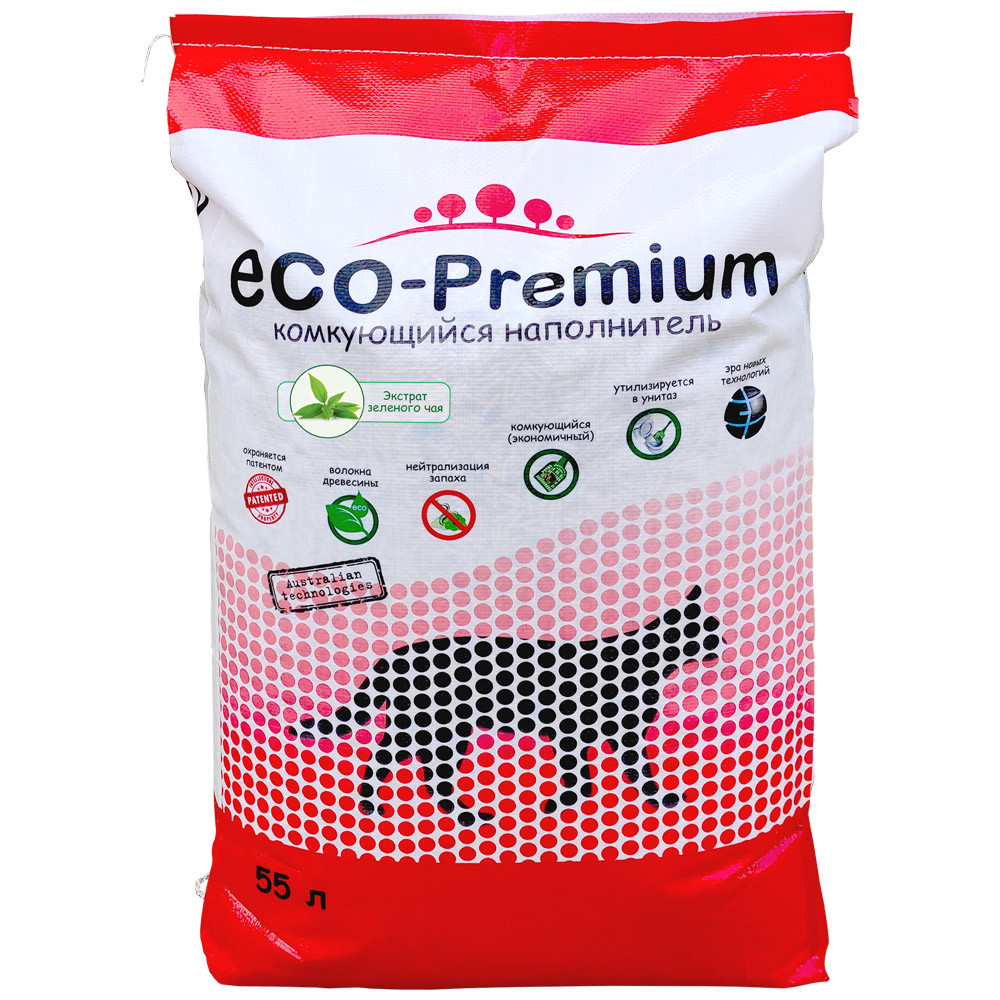 Наполнитель Eco Premium Зеленый чай древесный для кошачьего туалета 55 л