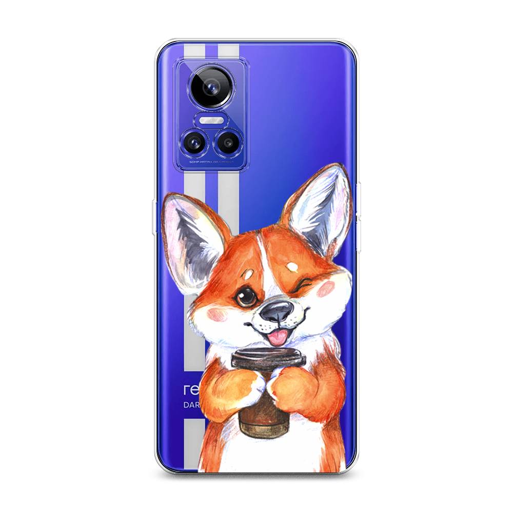 

Чехол на Realme GT Neo 3 "Корги с кофе", Оранжевый;белый, 259050-4