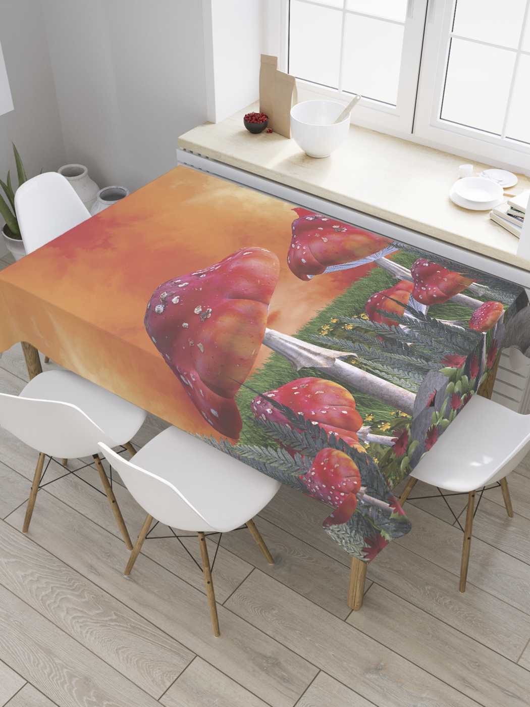 

Скатерть прямоугольная JoyArty "Опасные мухоморы" из оксфорда, 120x145 см, Красный, Опасные мухоморы