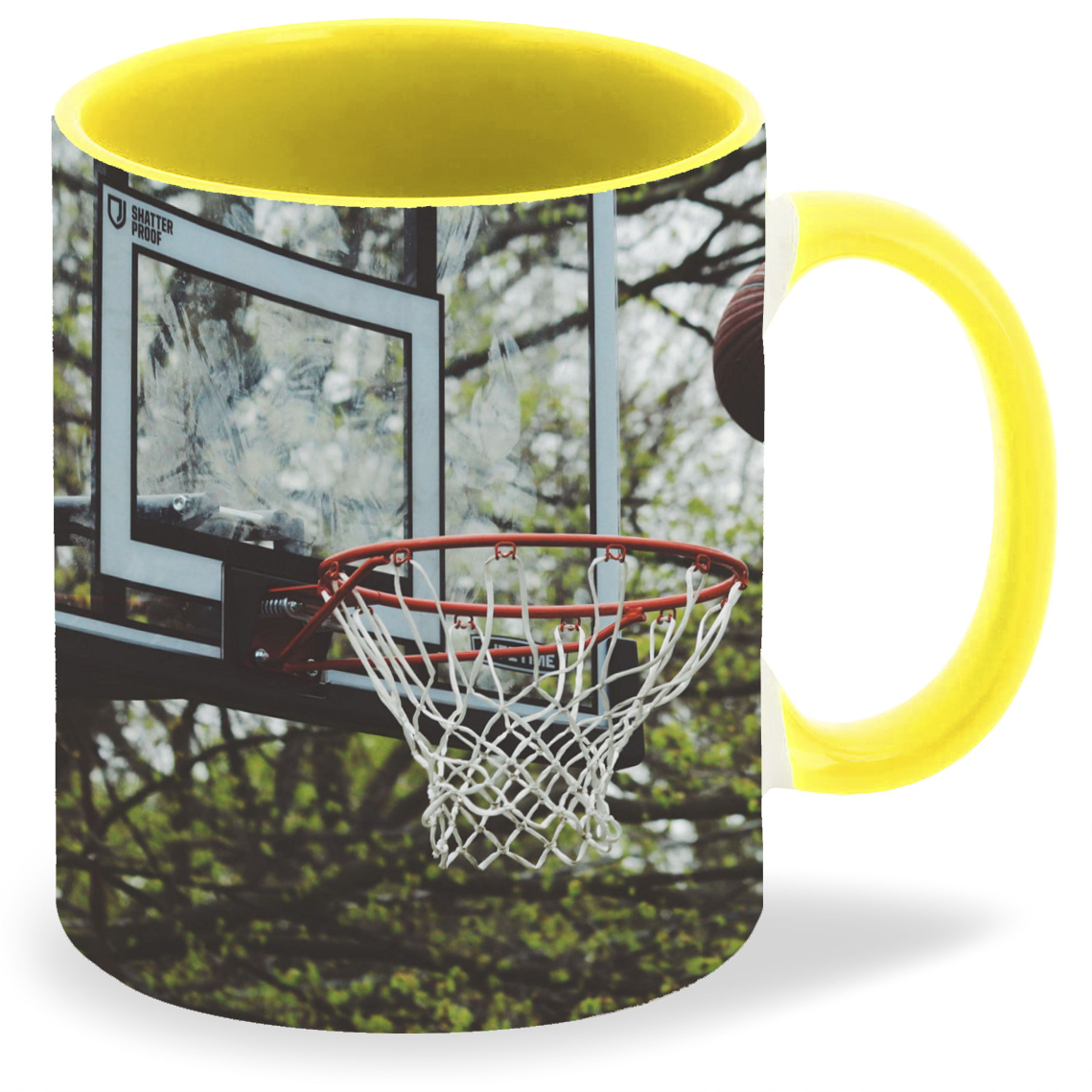 фото Кружка желтая coolpodarok баскетбол баскетбольный мяч летит в сетку