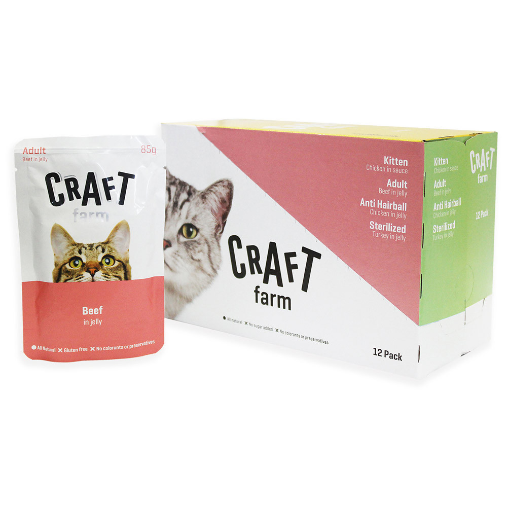 Влажный корм для кошек Craft Farm Adult в желе с говядиной, 12 шт по 85 г