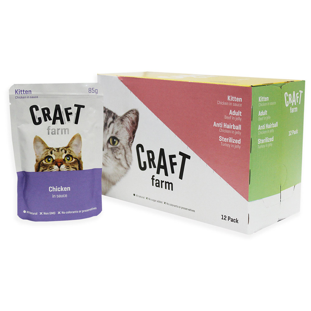 Влажный корм для котят Craft Farm Kitten в соусе с курицей, 12 шт по 85 г