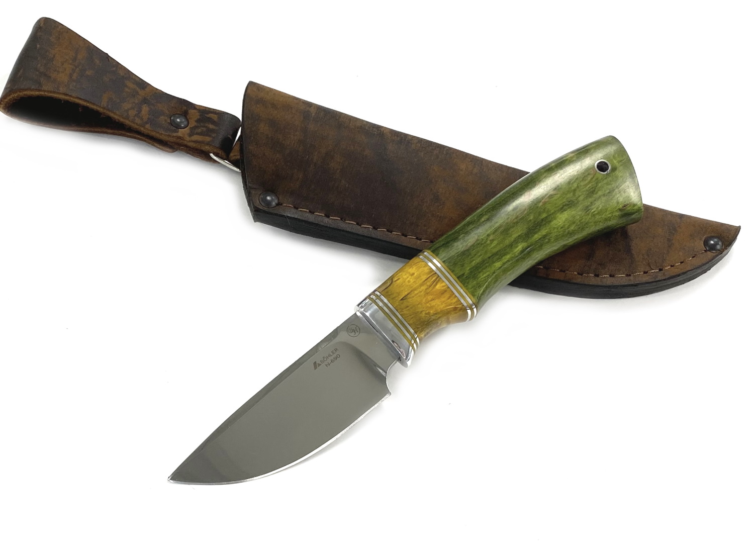 Нож Ворсма шкуросъёмный Универсальный, Bohler N690, стабил.карельская береза