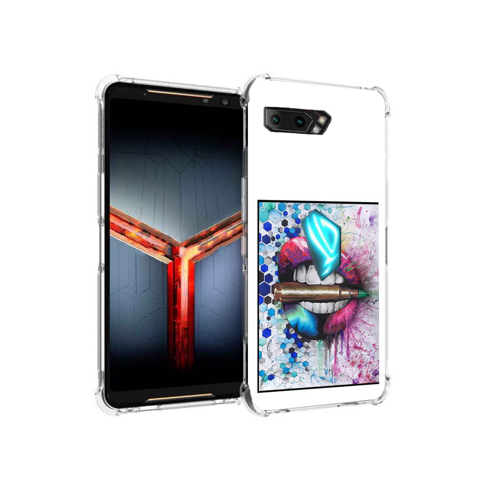 

Чехол MyPads Tocco для Asus ROG Phone 2 разноцветные губы с пулей, Прозрачный, Tocco