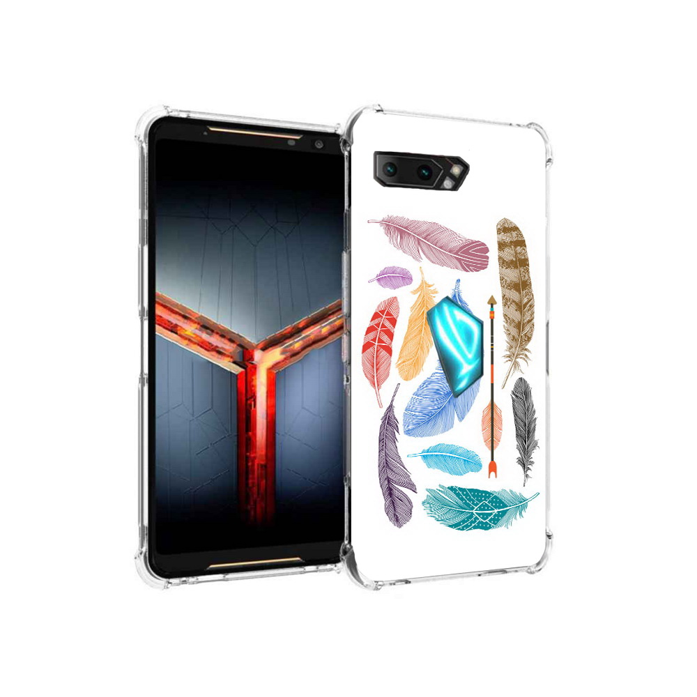 

Чехол MyPads Tocco для Asus ROG Phone 2 разноцветные перья, Прозрачный, Tocco