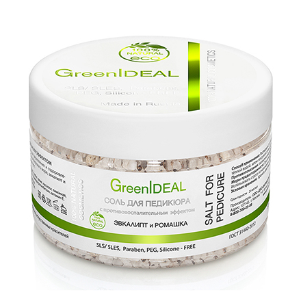 Соль для педикюра GreenIdeal с противовоспалительным эффектом Эвкалипт и ромашка