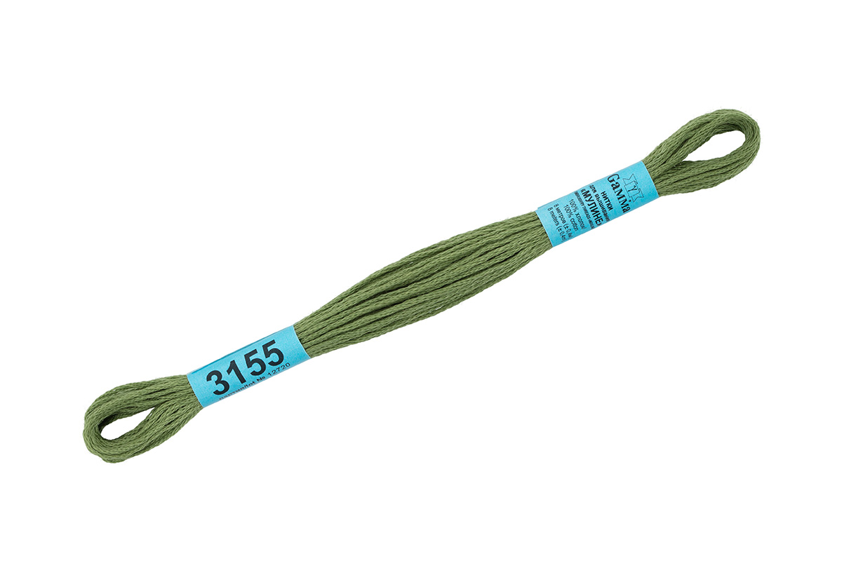 

Нитки Gamma мулине, 100% хлопок, 24х8 м, №3155, бледный хаки, Зеленый