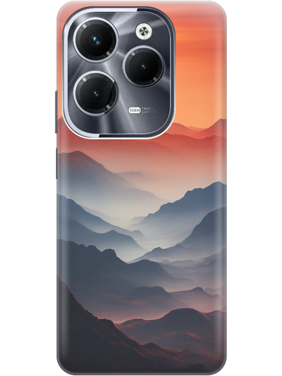 

Силиконовый чехол на Infinix Hot 40/Hot 40 Pro с принтом "Луна над горами", Прозрачный;оранжевый;черный, 778679210