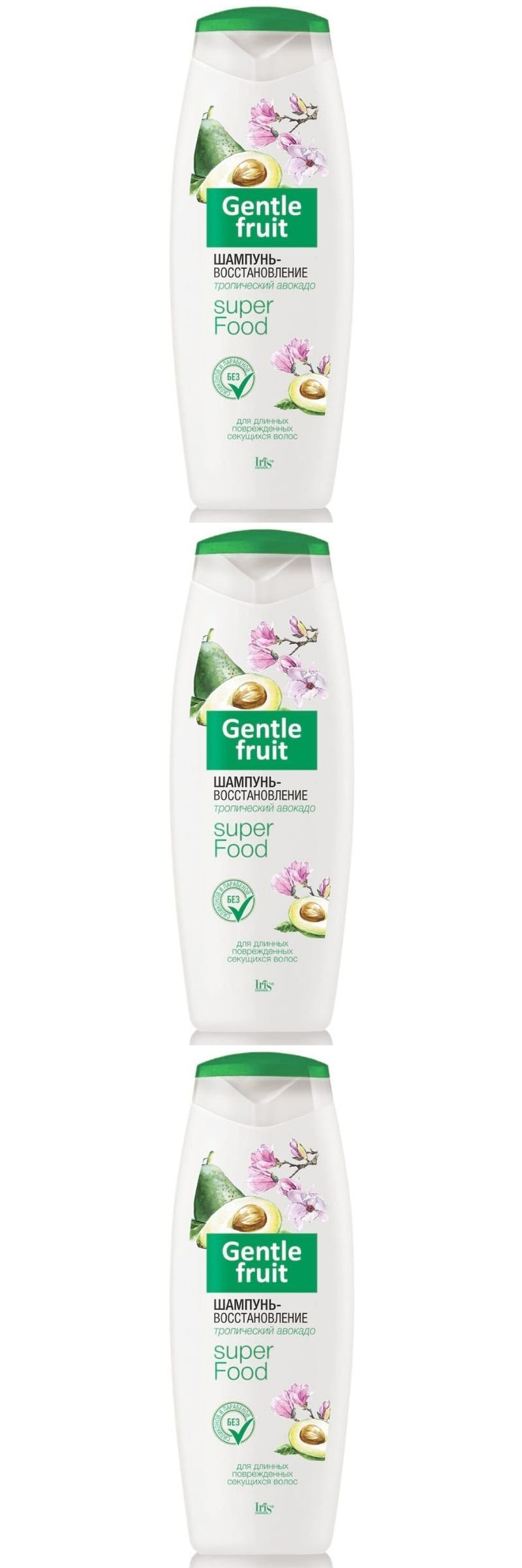 Шампунь-восстановление Iris Gentle Fruit Тропический Авокадо, 400 мл, 3 шт