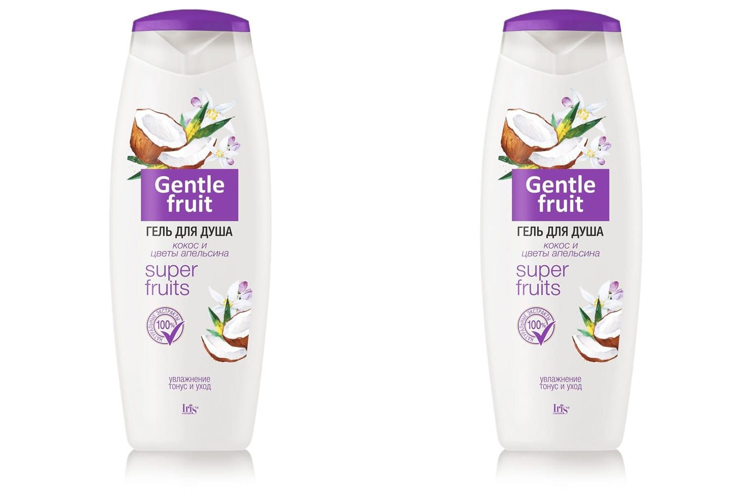 Гель для душа Iris Gentle Fruit Кокос и цветы Апельсина, 400мл 2 шт