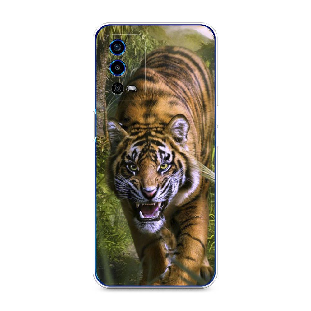 

Чехол на Oppo A55 4G "Тигр в джунглях 2", Оранжевый;зеленый, 259150-1