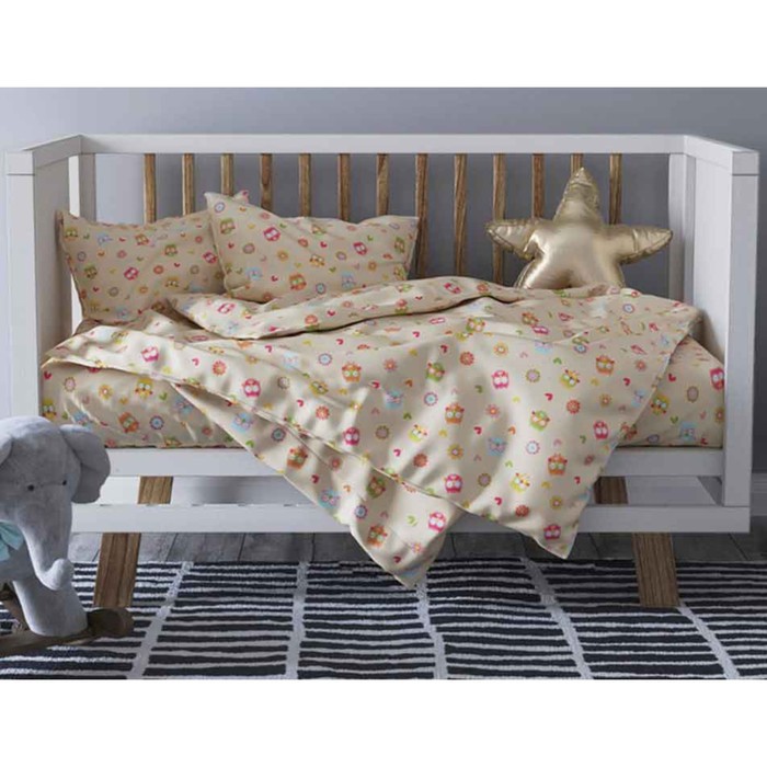 

Постельное бельё Baby «Совунья на бежевом», размер 150x110 см, 145x110 см, 40x60 см