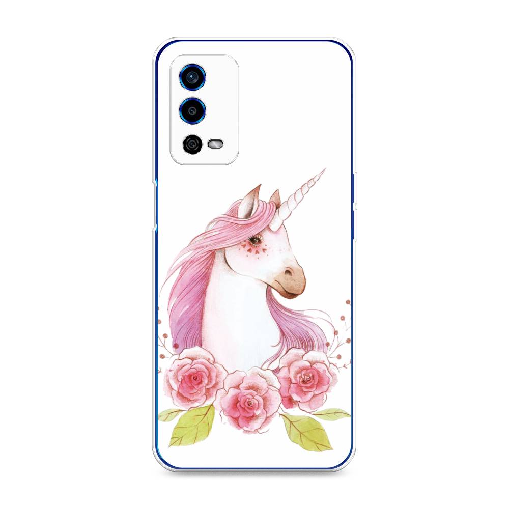 

Чехол для Oppo A55 4G "Единорог цветы", Белый;розовый;серый, 259150-1