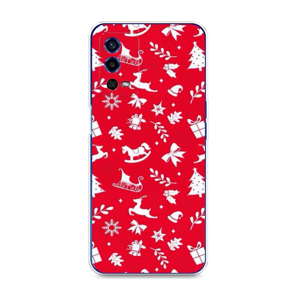 

Чехол для Oppo A55 4G "Красный новогодний фон", Красный;белый, 259150-5