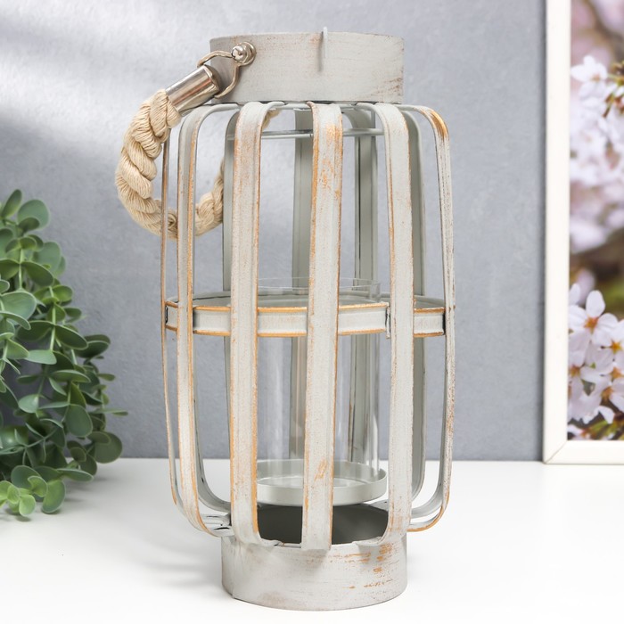 

Подсвечник металл, стекло на 1 свечу "Фонарь состаренный" с ручкой 26х14х14 см