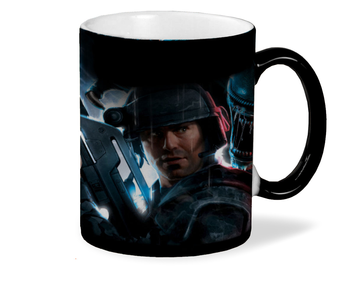 

Кружка хамелеон черный CoolPodarok aliens colonial marines Солдат Сзади Чужой