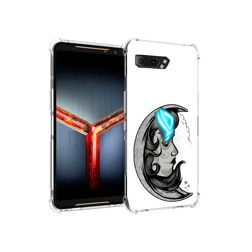 

Чехол MyPads Tocco для Asus ROG Phone 2 черно белая луна с лицом, Прозрачный, Tocco