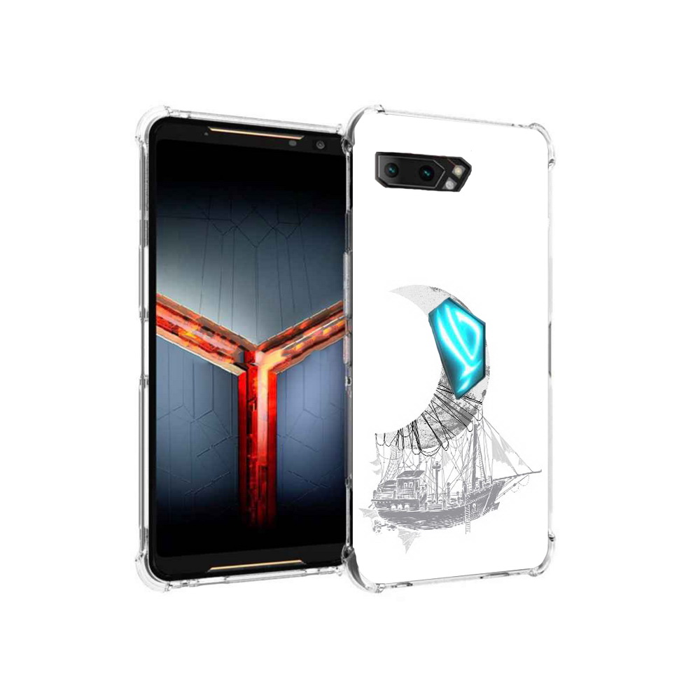 

Чехол MyPads Tocco для Asus ROG Phone 2 черно белый корабль полумесяц, Прозрачный, Tocco