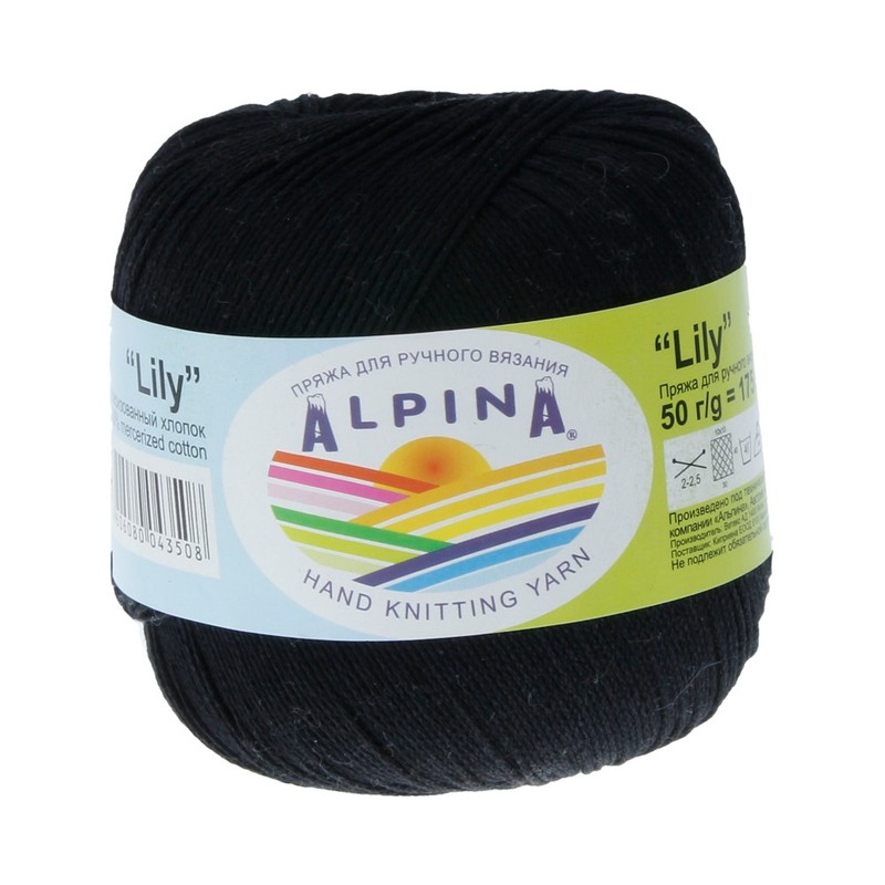 

Пряжа Alpina Lily, мерсеризованный хлопок, 10х50 г, 175 м, цвет 002 черный