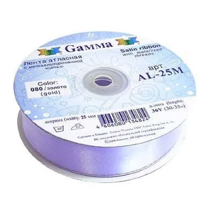 

Лента Gamma 25 мм, с металлической нитью, 33 м, №002 бледно-розовый, серебро