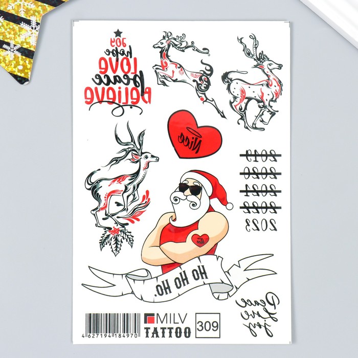 

Татуировка на тело MilvTattoo Крутой дед 10х15 см, Черный;красный, Новый год 2023