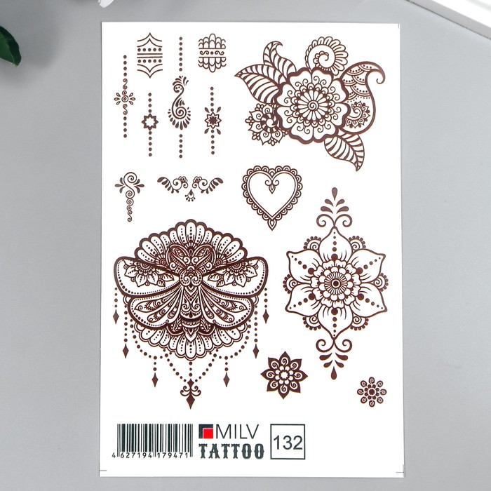 

Татуировка на тело Milv Tattoo Как мехенди, переводная, 10х15 см, Коричневый