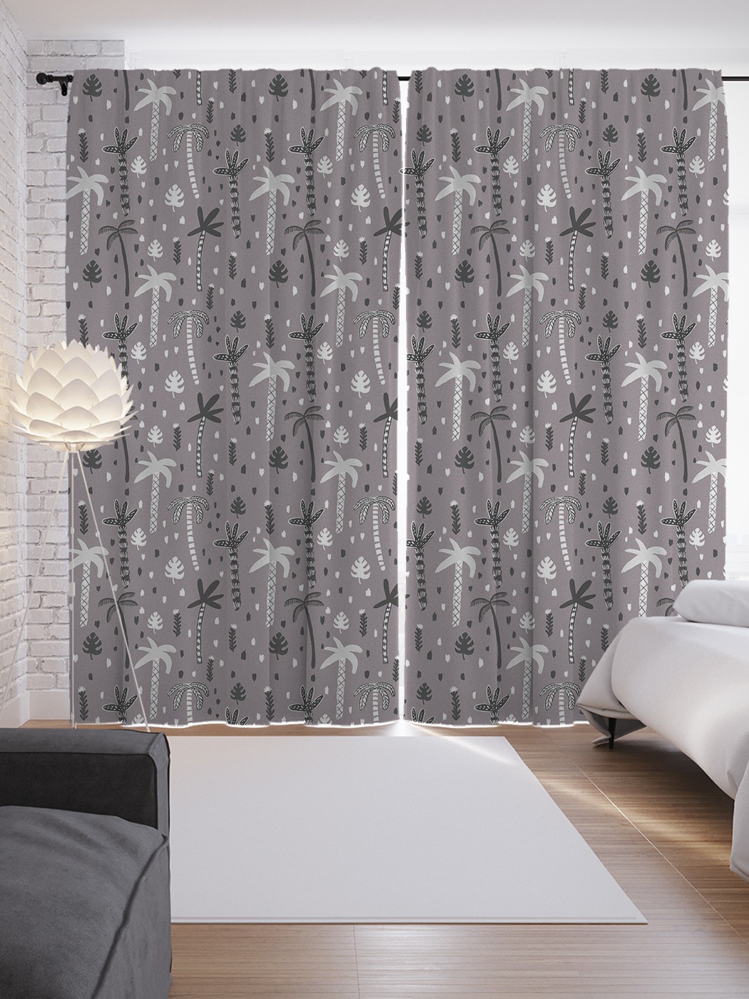 

Шторы с фотопечатью JoyArty "Серые пальмы" из сатена, 290х265 см, Серые пальмы