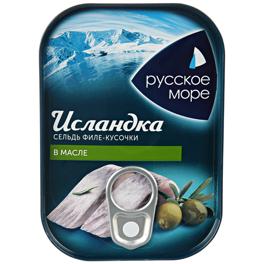 

Сельдь филе-кусочки Русское море Исландка в масле 115 г