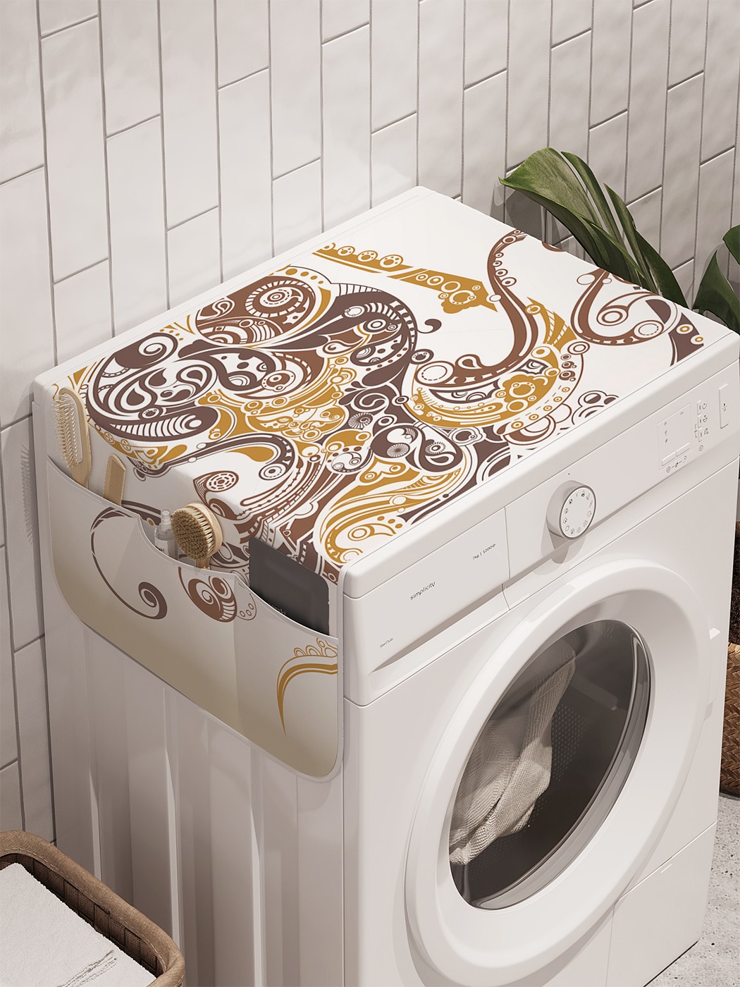фото Органайзер "осьминог в узорах" на стиральную машину, 45x120 см ambesonne