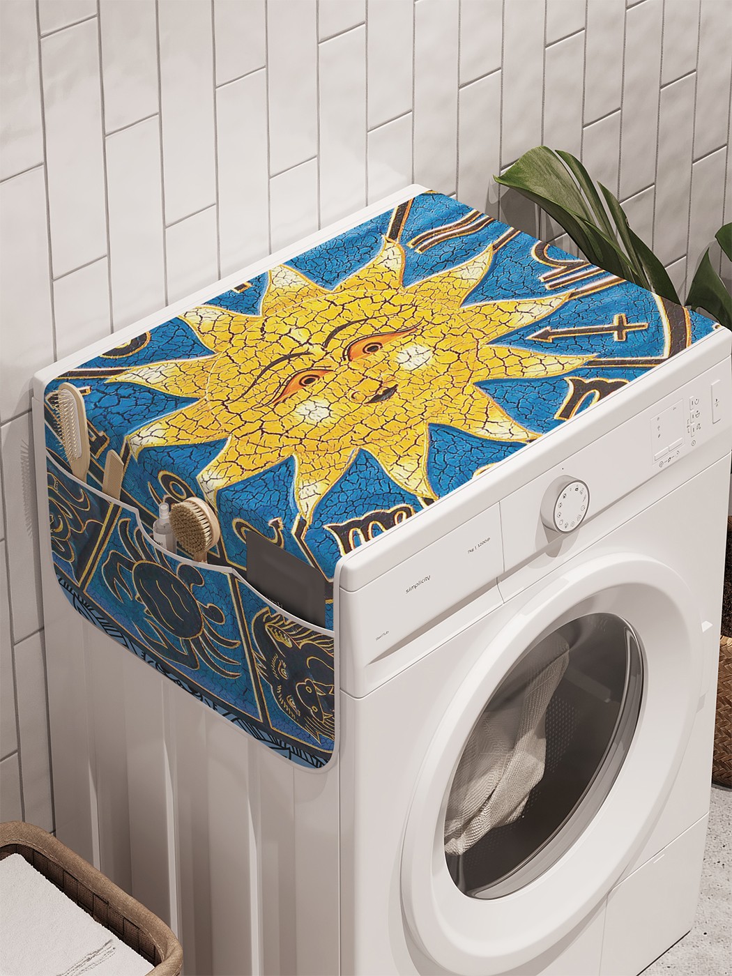 фото Органайзер "знаки зодиака и солнце" на стиральную машину, 45x120 см ambesonne