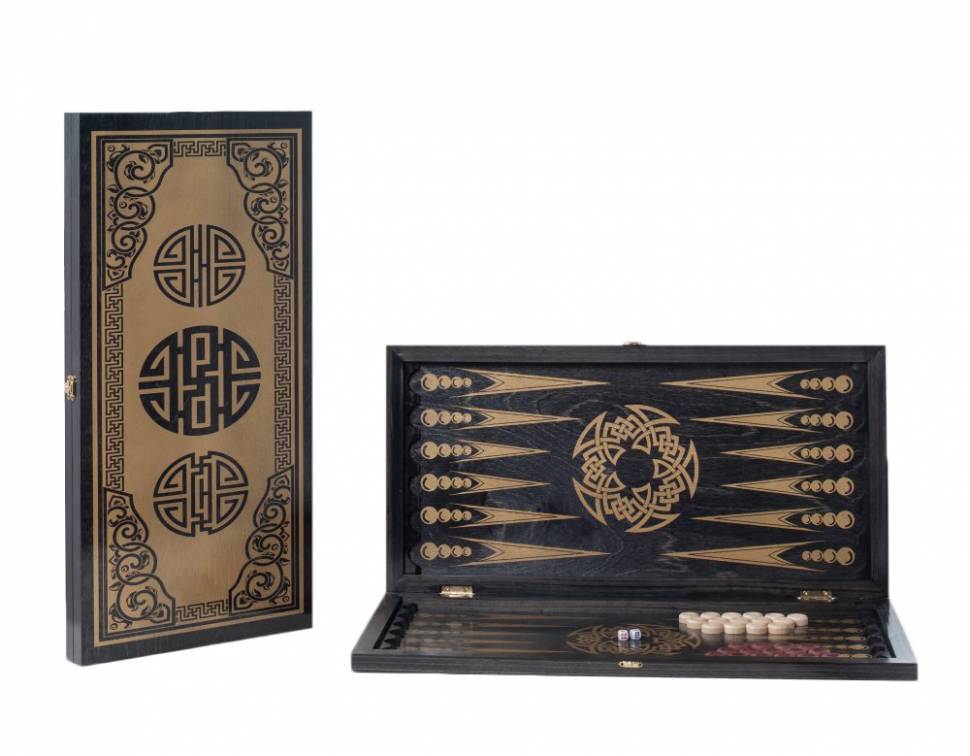 

Нарды большие черные, золото Китайский орнамент 151-17