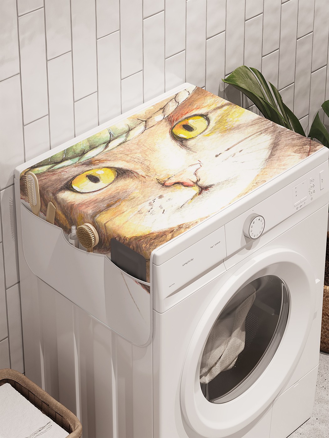 фото Органайзер "кот-волшебник" на стиральную машину, 45x120 см ambesonne