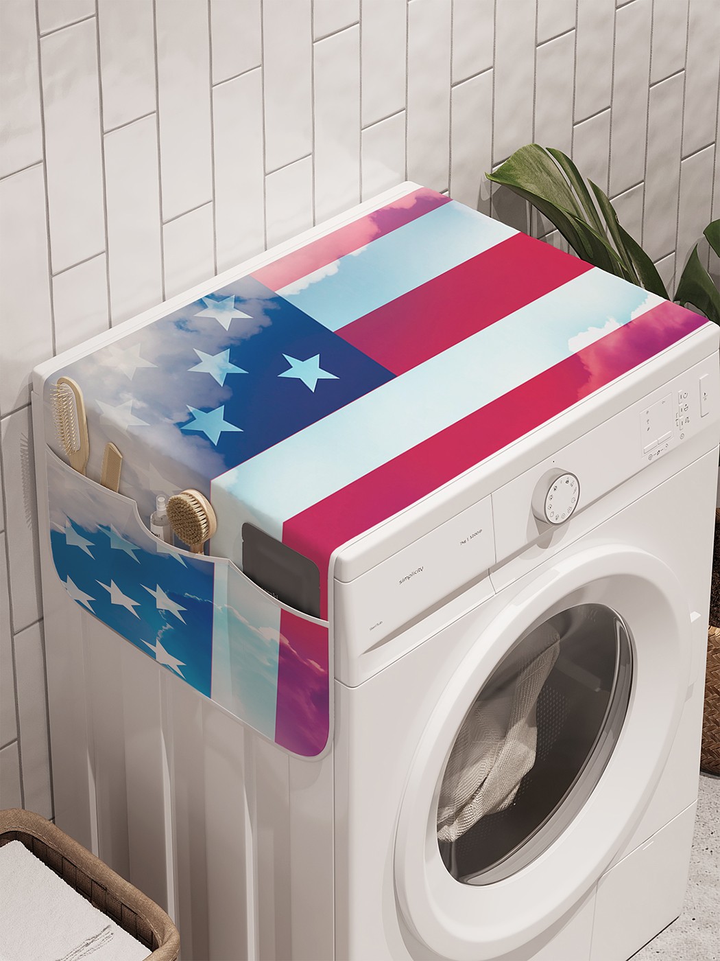 фото Органайзер "облака на флаге америки" на стиральную машину, 45x120 см ambesonne