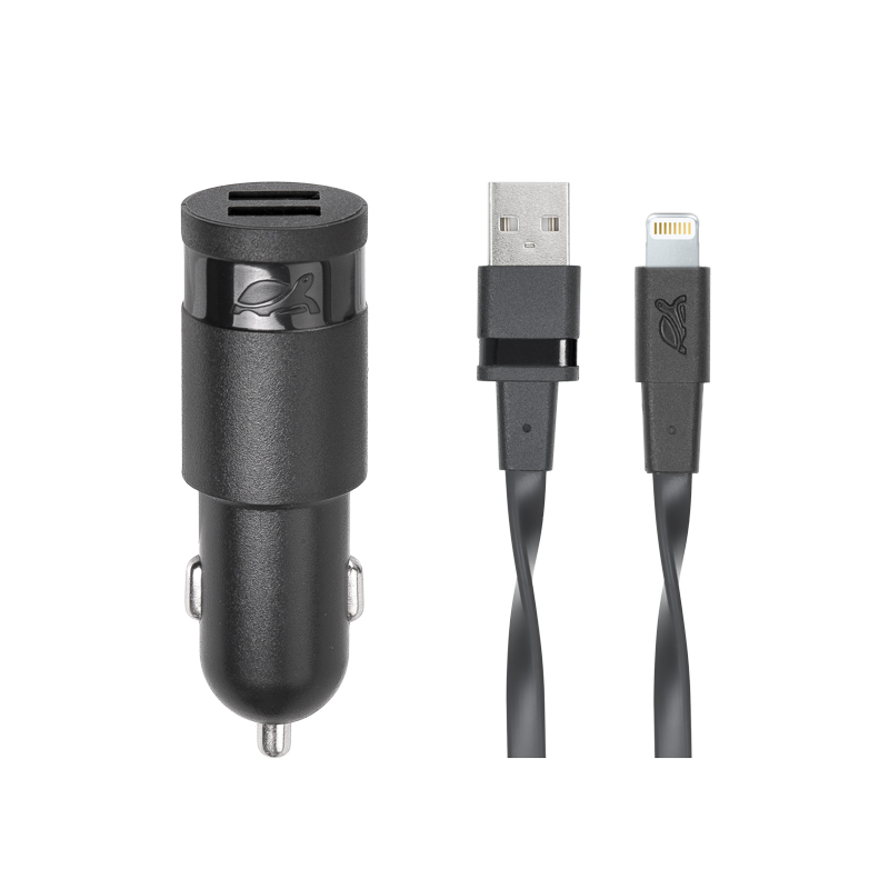 фото Автомобильное зу черное 3,4a usb, с кабелем mfi lightning, rivapower va4225 bd2