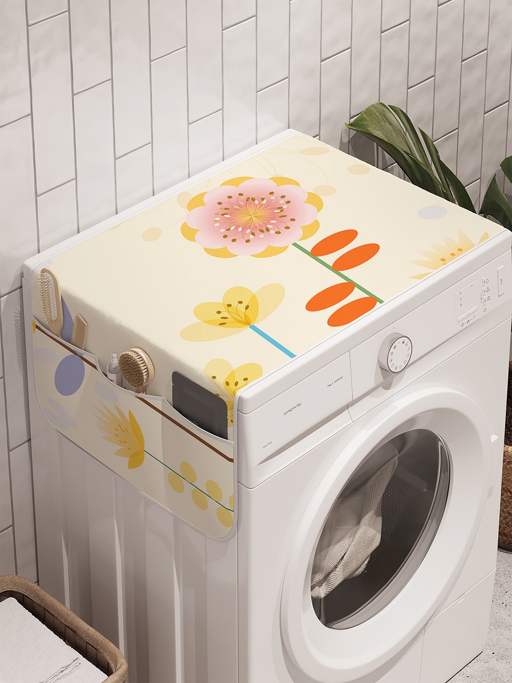 фото Органайзер "примитивные цветы" на стиральную машину, 45x120 см ambesonne