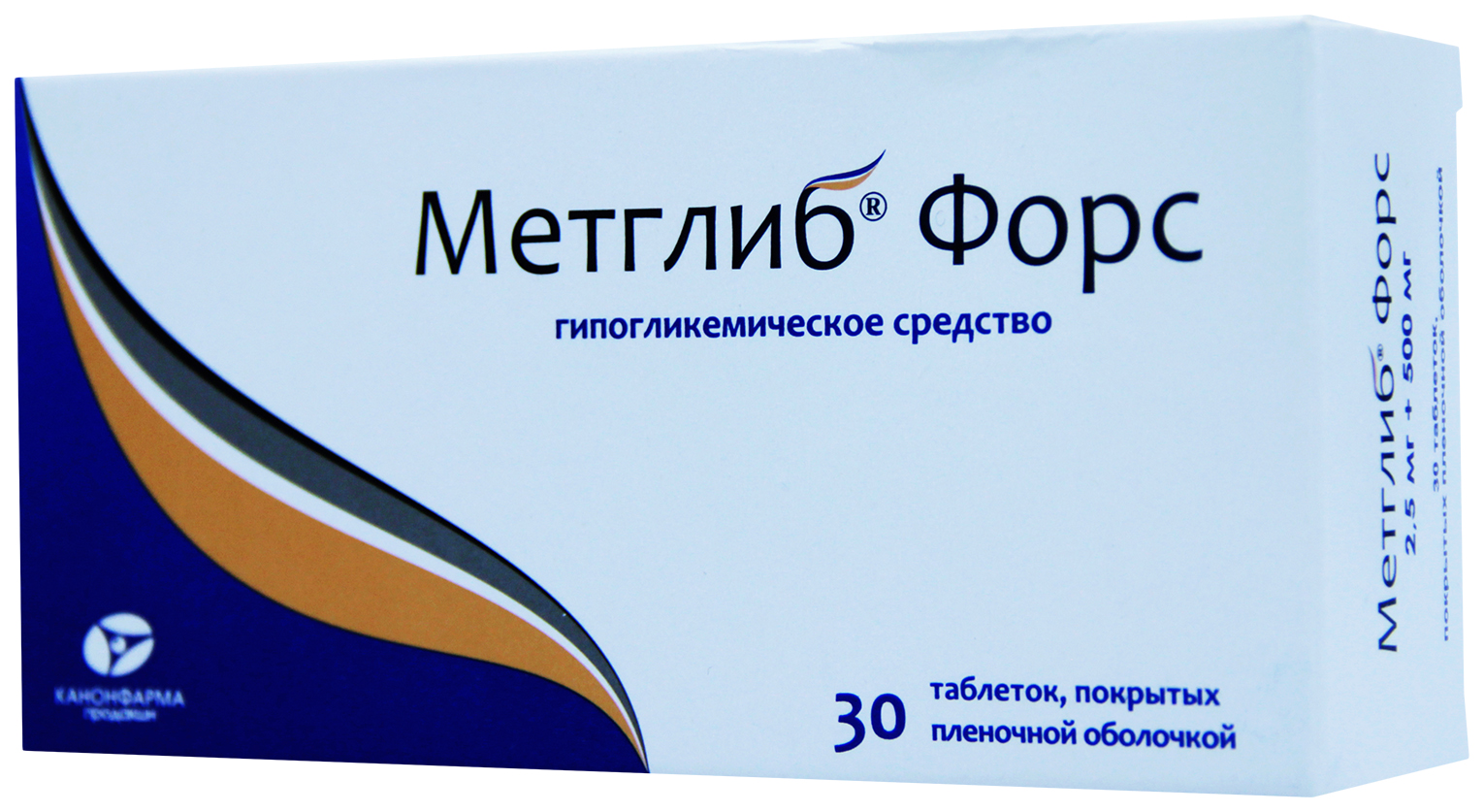 Купить Метглиб Форс таблетки, покрытые пленочной оболочкой 2, 5 мг+500 мг 30 шт., Канонфарма продакшн ЗАО