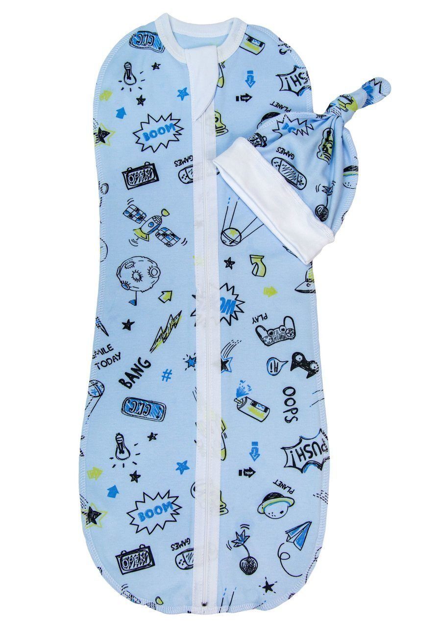 

Пеленка-кокон с шапочкой Amarobaby Soft Hugs Комиксы, р. 56-68