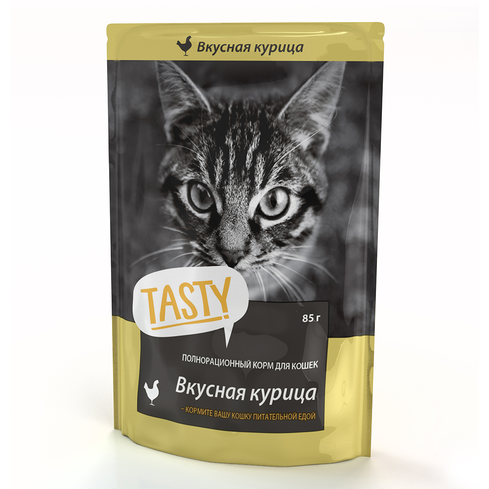 Влажный корм для кошек TASTY, с курицей в желе, 25шт по 85г