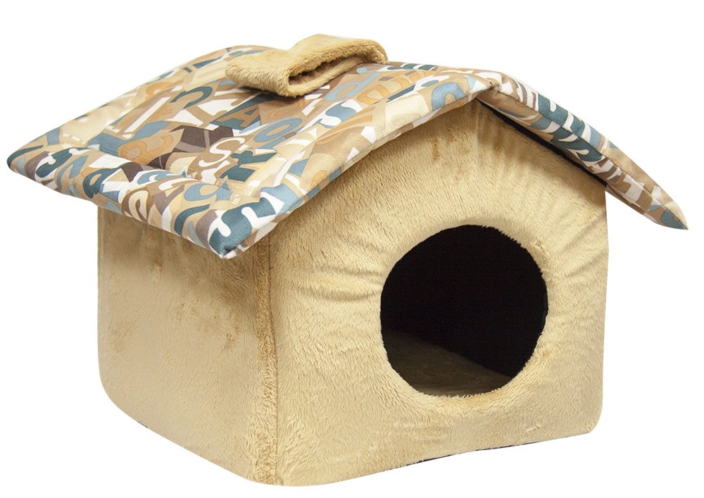 Домик для кошек и собак Зооник Азбука с крышей, бежевый, 37x38x31см