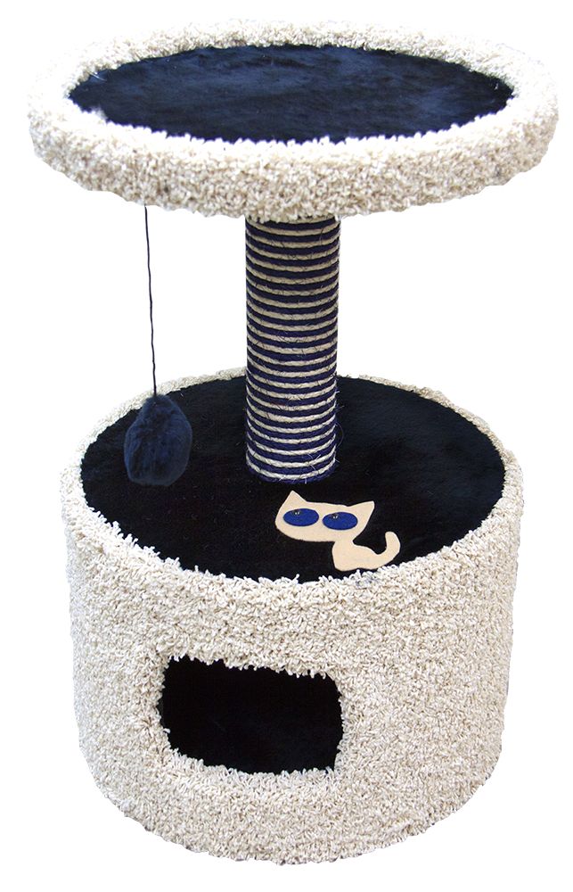 Домик для кошек Зооник Круглый с полкой и аппликацией, синий, 46x46x70см