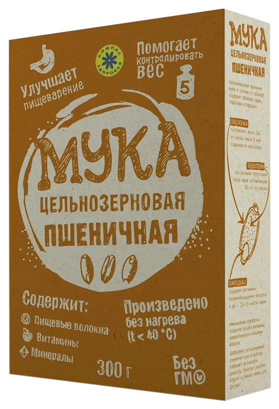 

Мука Компас Здоровья цельнозерновая пшеничная 300 г